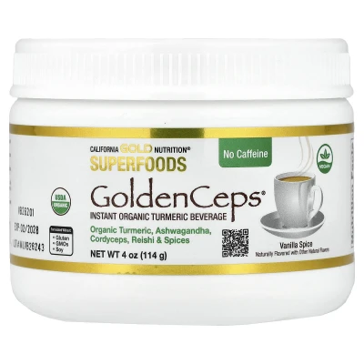 California Gold Nutrition - Superfoods | GoldenCeps | Organic Turmeric with Ashwagandha | Cordyceps | and Reishi | 4 oz (114 g)