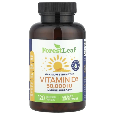 Forest Leaf - Maximum Strength | Vitamin D3 | 1250 mcg (50000 IU) | 120 Vegetable Capsules