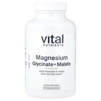 Vital Nutrients - Magnesium | Glycinate + Malate | 200 Vegan Capsules (120 mg per Capsule)
