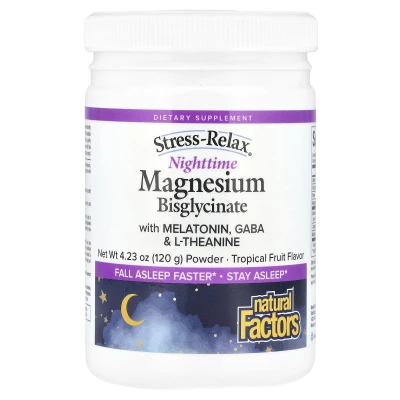 Natural Factors - Stress-Relax® | Nighttime Magnesium Bisglycinate Powder with Melatonin | Gaba & L-Theanine | c | 4.23 oz (120 g)