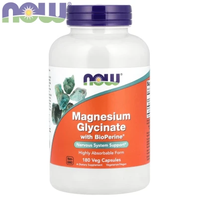 NOW Foods - Magnesium Glycinate With BioPerine® | 180 Veg Capsules