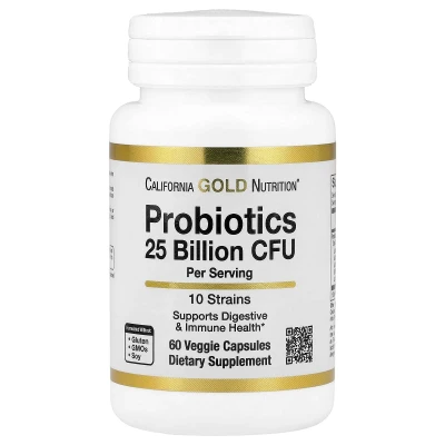 California Gold Nutrition Probiotics 25 Billion Cfu per Serving 10 Strains Support Digestive & Immune Health 60 Veggie Capsules