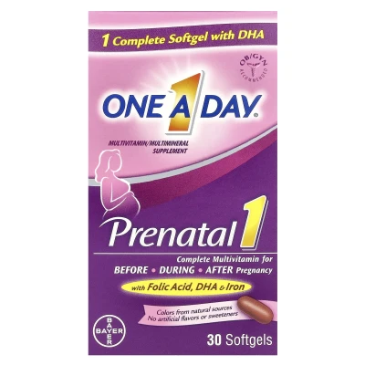 One-A-Day - Prenatal 1 with Folic Acid | DHA & Iron | Multivitamin/Multimineral Supplement | 30 Softgels