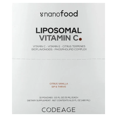 Codeage - Liposomal Vitamin C | Citrus Vanilla | 1000 mg | 32 Pouches | 0.5 fl oz (15 ml) each