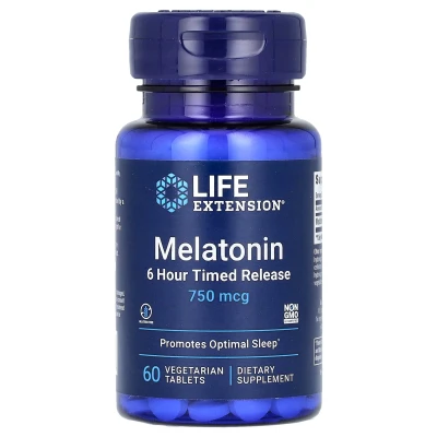 Life Extension - Melatonin 6 Hour Timed Release 750mcg 60 Vegetarian Tablets