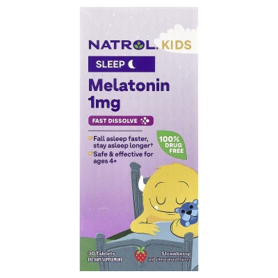 Natrol - Kids | Melatonin | Ages 4+ | Strawberry | 30 Tablets