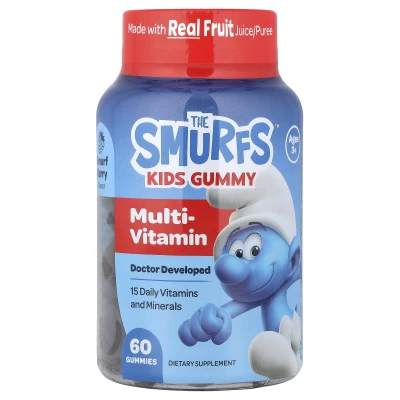 The Smurfs - Kids' Gummy | Multi-Vitamin | Ages 3+ | Smurf Berry | 60 Gummies