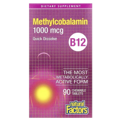 Natural Factors - B12 | Methylcobalamin | 1000 mcg | 90 Chewable Tablets