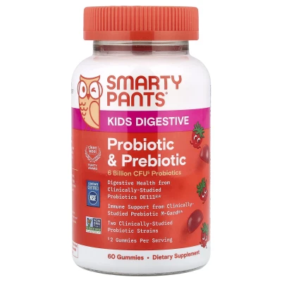 SmartyPants - Kids' Digestive | Prebiotic & Probiotic Gummies | Strawberry | 60 Gummies