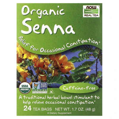 NOW Foods - Real Tea | Organic Senna | Caffeine-Free | 24 Tea Bags | 1.7 oz (48 g)
