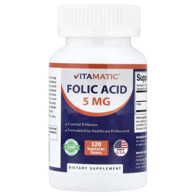 Vitamatic - Folic Acid | 120 Vegetarian Tablets (8 | 333 mcg per Tablet)