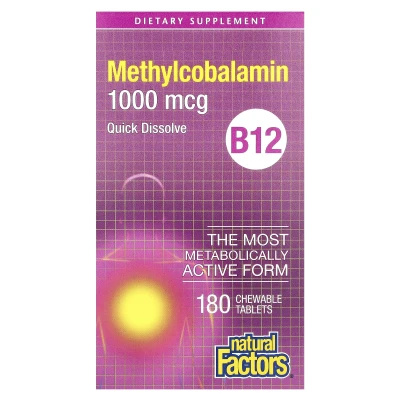 Natural Factors - B12 | Methylcobalamin | 1000 mcg | 180 Chewable Tablets