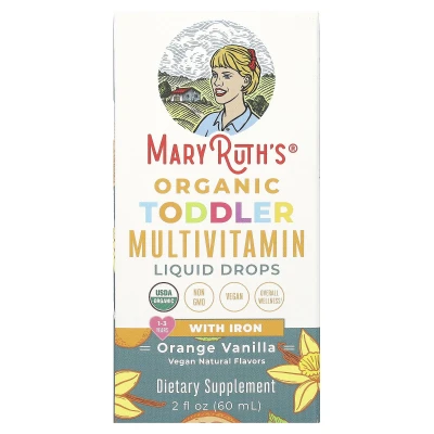 MaryRuth's - Organic Toddler Multivitamin Liquid Drops With Iron | 1-3 Years | Orange Vanilla | 2 fl oz (60 ml)