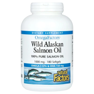 Natural Factors - Omega Factors | Wild Alaskan Salmon Oil | 1000 mg | 180 Softgels
