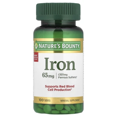 Natures Bounty Iron 65mg Support Red Blood Cell Production Mineral Supplement 100 Tablets
