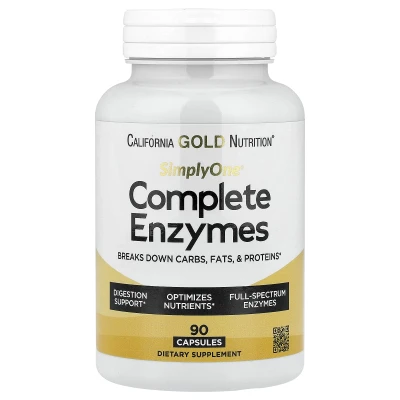 California Gold Nutrition - SimplyOne® | Complete Enzymes with Betaine HCl | Ox Bile Extract | Full-Spectrum Enzymes | and Bromelain | 90 Capsules