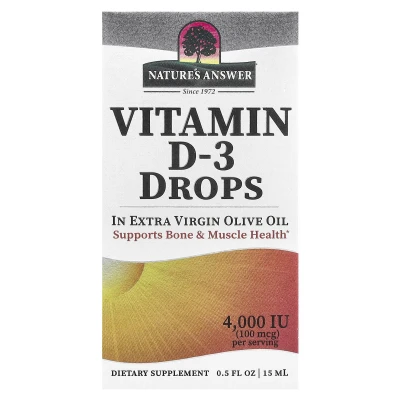 Nature's Answer - Vitamin D-3 Drops | in Extra Virgin Olive Oil | 100 mcg (4000 IU) | 0.5 fl oz (15 ml)