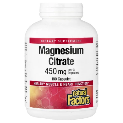 Natural Factors - Magnesium Citrate | 180 Capsules (150 mg per Capsule)