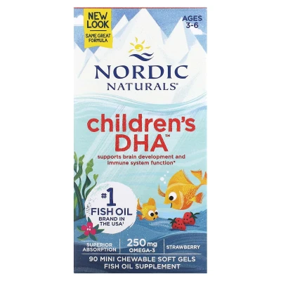 Nordic Naturals - Children's DHA | Ages 3-6 | Strawberry | 90 Mini Chewable Soft Gels