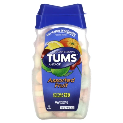 Tums - Extra Strong Antacid | Assorted Fruit | 96 Chewable Tablets (750 mg per Tablet)