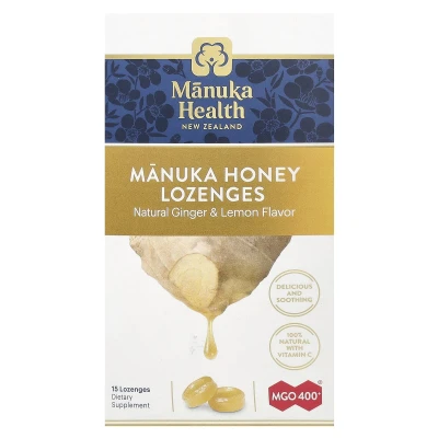 Manuka Health - Manuka Honey Pastilles | Natural Ginger & Lemon | MGO 400+ | 15 Pastilles