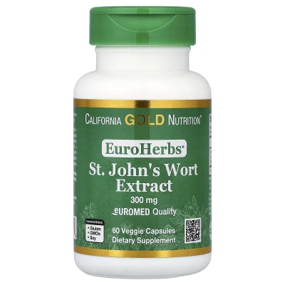 California Gold Nutrition - EuroHerbs™ | St. John's Wort Extract | Euromed Quality | 300 mg | 60 Veggie Capsules