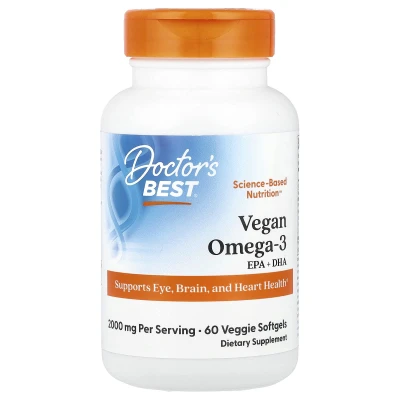 Doctor's Best - Vegan Omega-3 | EPA+DHA | 60 Veggie Softgels (1000 mg per Softgel)