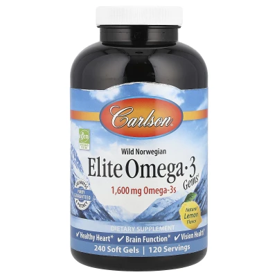 Carlson - Wild Norwegian | Elite Omega-3 Gems® | Natural Lemon | 240 Soft Gels