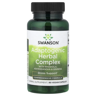 Swanson - Adaptogenic Herbal Complex with Rhodiola | Ashwagandha & Ginseng | 60 Vegan Capsules