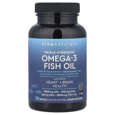 Viva Naturals - Omega-3 Fish Oil | Triple Strength | 30 Softgels (1250 mg per Softgel)