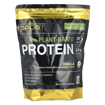 California Gold Nutrition - Sport | Vegan Protein with Pea Protein Isolate and Brown Rice Protein | Vanilla | 2 lb (907 g)