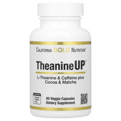 California Gold Nutrition - TheanineUP™ | L-Theanine & Caffeine Plus Cocoa | and Matcha | 60 Veggie Capsules