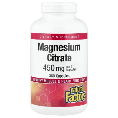 Natural Factors - Magnesium Citrate | 360 Capsules (150 mg per Capsule)