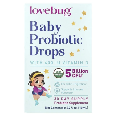 LoveBug Probiotics - Baby Probiotic Drops with Vitamin D | 0.34 fl oz (10 ml)