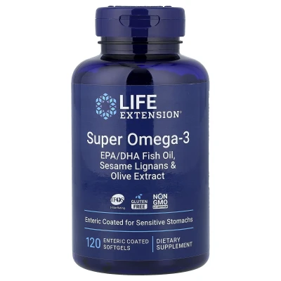 Life Extension - Super Omega-3 | EPA/DHA Fish Oil | Sesame Lignans & Olive Extract | 120 Enteric-Coated Capsules