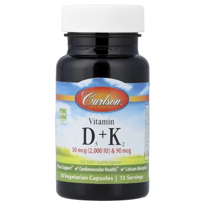 Carlson - Vitamins D3 + K2 | 30 Vegetarian Capsules
