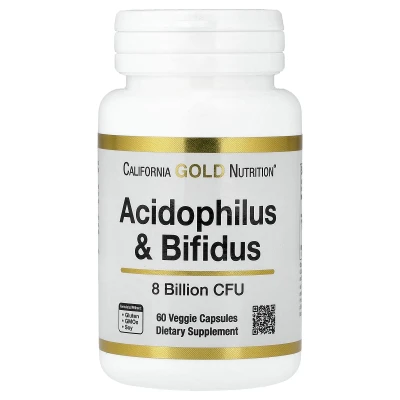 California Gold Nutrition - Acidophilus and Bifidus | Probiotic Blend with Lactobacillus acidophilus | Bifidobacterium lactis | and Bifidobacterium longum | 60 Veggie Capsules