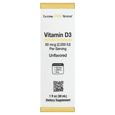 California Gold Nutrition - Vitamin D3 | Unflavoured | 50 mcg (2000 IU) | 1 fl oz (30 ml)
