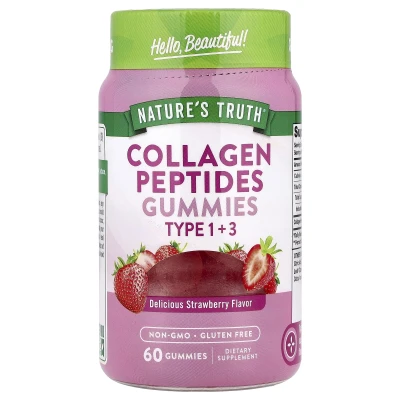 Nature's Truth - Collagen Peptides Gummies | Type 1 + 3 | Delicious Strawberry | 60 Gummies