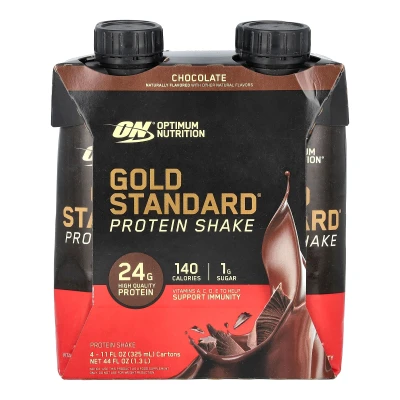 Optimum Nutrition - Gold Standard® Protein Shake | Chocolate | 4 Cartons | 11 fl oz (325 ml) Each