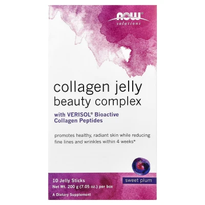 NOW Foods - Solutions | Collagen Jelly Beauty Complex | Sweet Plum | 10 Jelly Sticks | 0.705 oz (20 g) Each