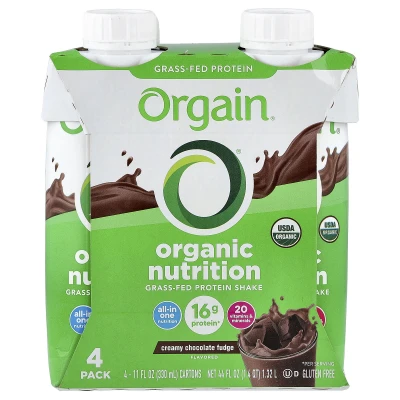 Orgain - Organic Nutrition | Grass-Fed Protein Shake | Creamy Chocolate Fudge | 4 Pack | 11 fl oz (330 ml) Each