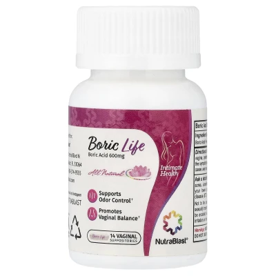 NutraBlast - Boric Life | Boric Acid | 600 mg | 14 Vaginal Suppositories
