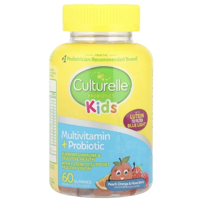 Culturelle - Kids Probiotics | Multivitamin + Probiotic | Peach-Orange & Mixed Berry | 60 Gummies