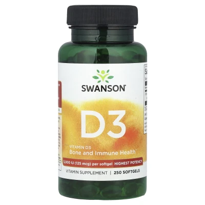 Swanson - Vitamin D3 | Highest Potency | 125 mcg (5000 IU) | 250 Softgels