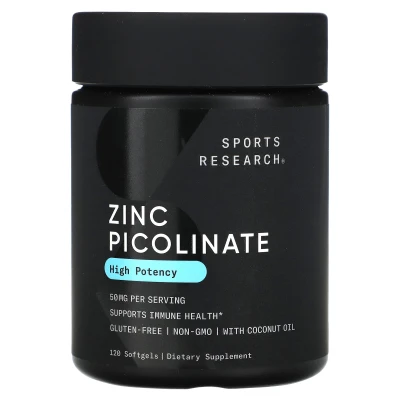 Sports Research - Zinc Picolinate | High Potency | 50 mg | 120 Softgels