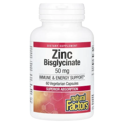 Natural Factors - Zinc Bisglycinate | 50 mg | 60 Vegetarian Capsules
