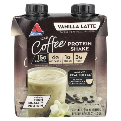 Atkins - Iced Coffee Protein Shake | Vanilla Latte | 4 Shakes | 11 fl oz (325 ml) Each