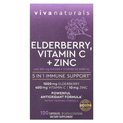 Viva Naturals - Elderberry | Vitamin C + Zinc | 120 Capsules
