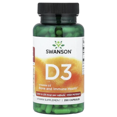 Swanson - Vitamin D3 | High Potency | 25 mcg (1000 IU) | 250 Capsules